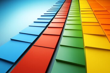 Brightly Colored Rectangles Ascending in a Diagonal Row, Representing Progress and Innovation