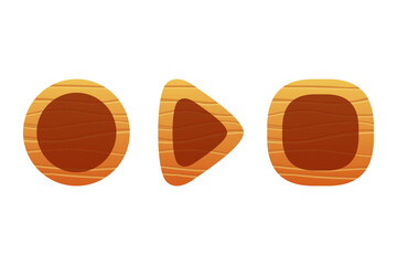 Wooden game button, menu interface made of wood textured boards with ropes and vines. ui or gui graphic design element. Isolated bar and key for app user panel, Cartoon 2d vector icon