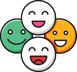 Three round shapes with different emotions are emoji faces  Line Icon vector black and white