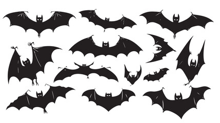 Obraz premium Halloween bat icon set. Bat silhouettes flying , black silhouettes isolated on white background