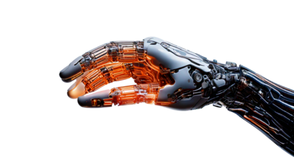 Futuristic Robotic Hand with Glowing Fingers Representing Artificial Intelligence and Automation on White Background