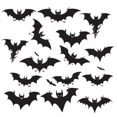 Fototapeta premium Halloween bat icon set. Bat silhouettes flying , black silhouettes isolated on white background