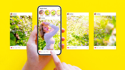 Social Media Post Mockup Featuring Woman in Nature on Smartphone Screen