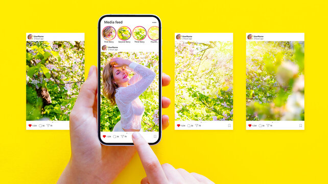 Social Media Post Mockup Featuring Woman in Nature on Smartphone Screen