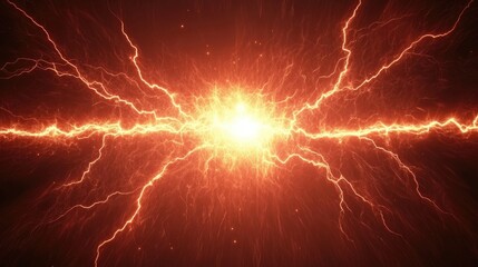 Fiery orange energy burst with branching lightning streaks emanating from a bright core