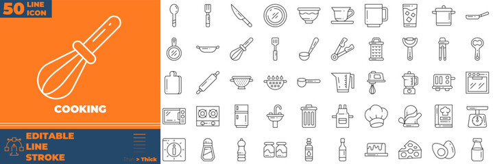 Cooking Line Editable Icons set. Vector illustration in modern thin line style of cooking icons: fork, spoon, knife, etc