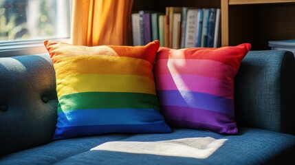 Cozy Living Room with Pride Decor – Warm and Inclusive Atmosphere Celebrating LGBTQIA+ Identity, Diversity, and Love in a Stylish and Welcoming Home Interior Setting