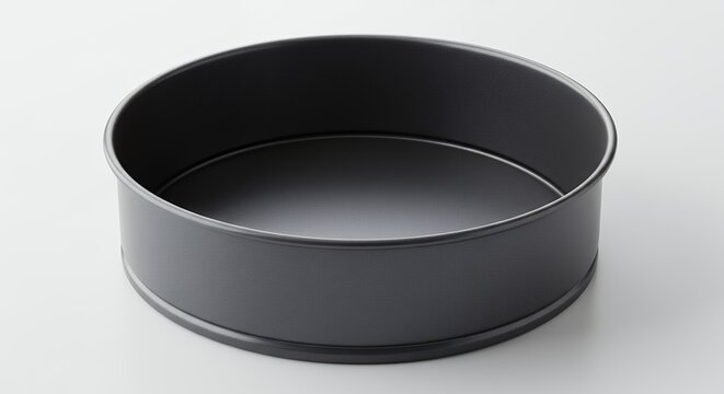 Gray round baking pan against white background