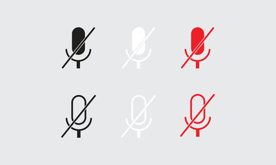 Modern Microphone Mute Icon Set.
