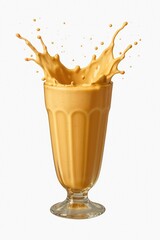 Splashing Mango Milkshake in Vintage Glass Isolated on White Background, PNG Cutout, Photo-Realistic Clipart via Generative AI for Commercial and Creative Use