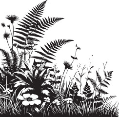 grass and ferns with flowers image vector