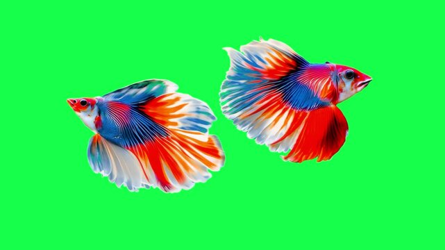 Vibrant betta fish animation, transparent 4K video, green screen