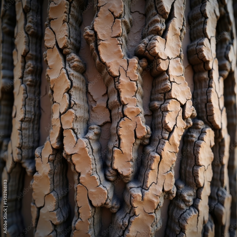Poster the intricate texture of tree bark, revealing its natural patterns and age, captured in close-up det