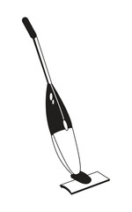 Line drawing of a floor mop tool with a long handle and cleaning pad