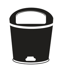 Line drawing of a trash bin with a rounded shape and top handle design