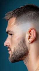 Obraz premium A man with a shaved head and a beard