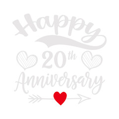 Happy 20th Anniversary PNG, Romantic Love Heart Arrow Printable Design for T-Shirts, Mugs, Cards, Sublimation Projects