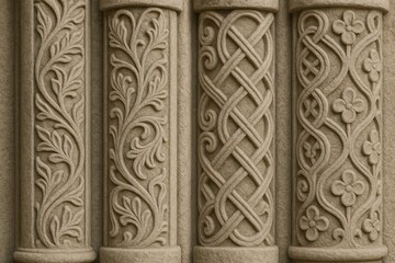 Stone Ornate Sculpted Pillar Texture &ndash; Soft Relief Carvings for Elegant Architectural Depth