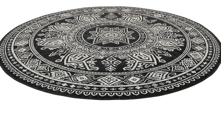 Fototapeta premium Round black rug with white design pattern