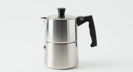Stainless steel moka pot on white background