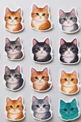 Obraz premium Collection of Cute Cat Head Stickers with Various Colors 