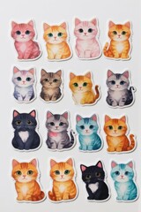 Obraz premium Colorful Cartoon Cat Stickers Collection on White Background 
