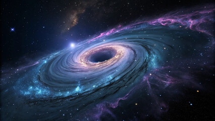 Spinning Black Hole Surrounded by Stars and Nebula in Outer Space © Freelancer Sapon