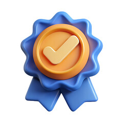 3d render blue checkmark award badge isolated on a white background