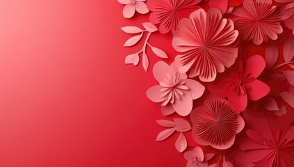 Fototapeta premium Red and pink paper flowers, layered design