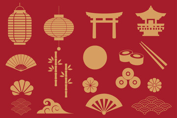 Chinese, Korean or Japan icons for Chinese New Year stock illustration