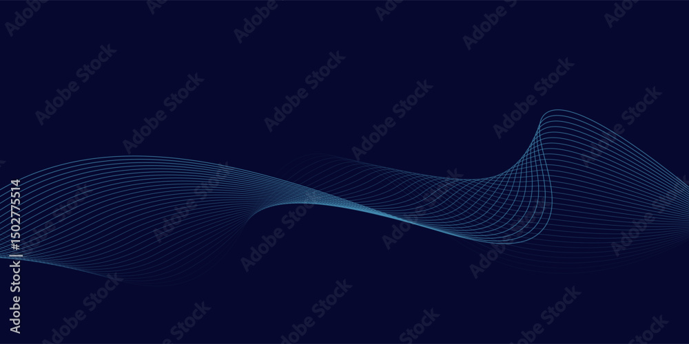 Wall mural abstract glowing wave lines on dark blue background. dynamic wave pattern. modern flowing wavy lines