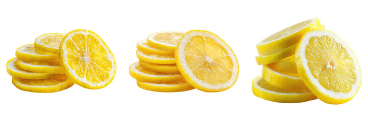 Pile of Yellow Lemon Slices on Transparent Background