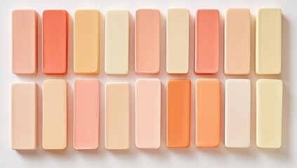 A top-down view of rectangular blocks, various peach and beige shades