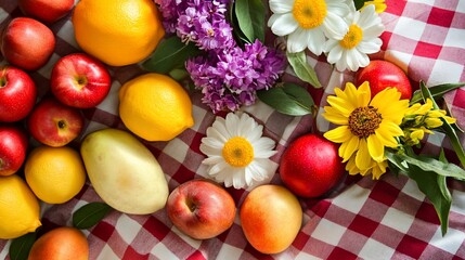 Summer Fruits and Flowers Picnic Still Life