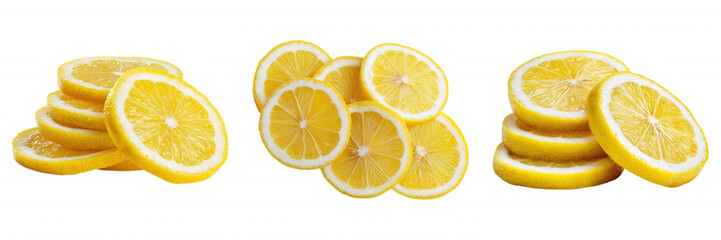 Pile of Yellow Lemon Slices on Transparent Background