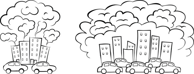 Set of Air Pollution Line Art Vector Design | Environmental Smoke and Factory Emission Illustration