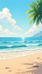 Fototapeta premium Tranquil Beach Scene Illustration for Relaxing Backgrounds