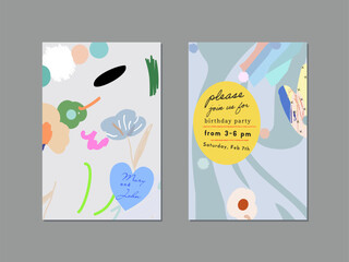 Set of creative floral art posters or cards. Hand Drawn textures. Wedding, anniversary, birthday, Valentin's day, party invitations, covers
