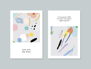 Set of creative floral art posters or cards. Hand Drawn textures. Wedding, anniversary, birthday, Valentin's day, party invitations, covers