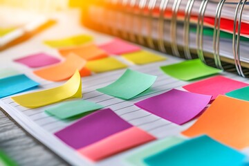 Creative notes and reminders Organize your thoughts and tasks with colorful sticky notes and a planner