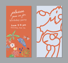 Set of creative floral art posters or cards. Hand Drawn textures. Wedding, anniversary, birthday, Valentin's day, party invitations, covers