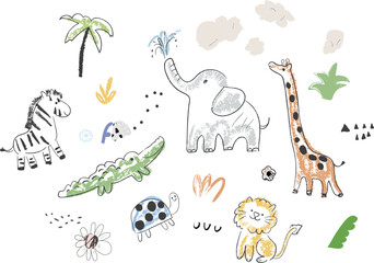 Cute african animals. Vector illustration