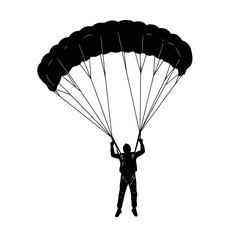 Silhouette of a skydiver under parachute isolated on transparent background