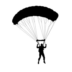 Parachutist silhouette under canopy isolated on transparent background