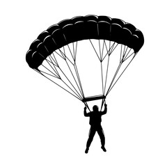 Silhouette of a skydiver under parachute isolated on transparent background