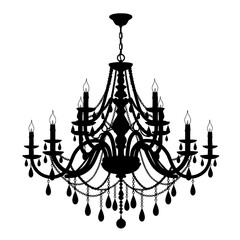 Elegant black silhouette chandelier isolated on transparent background