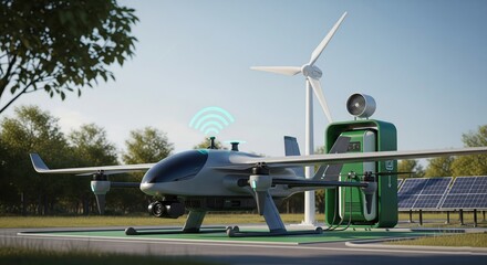 Future of Air Transport: Drone and Green Energy Infrastructure Concept