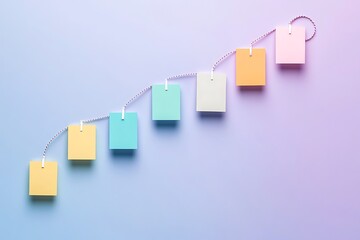 Progressive Pastel Sticky Notes Arranged in an Ascending Sequence on a Gradient Background