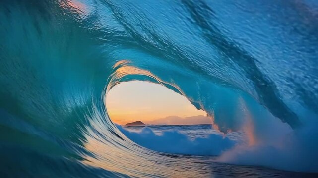 Crimson Surge: Giant Ocean Wave at Sunset
