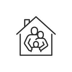Family at home, linear icon. Domestic life or housing. Line with editable stroke.